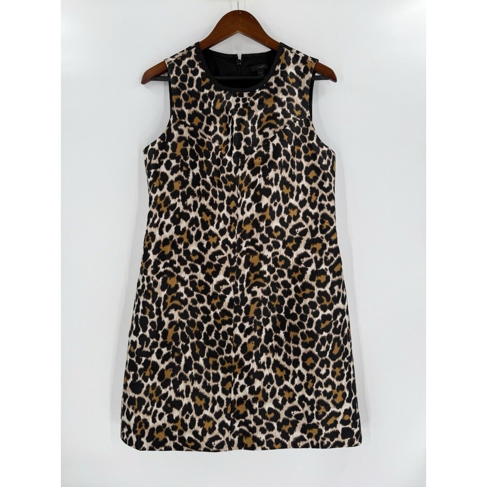 J.Crew Women's Sheath Dress White Brown Leopard Print Knee Length SIZE 8